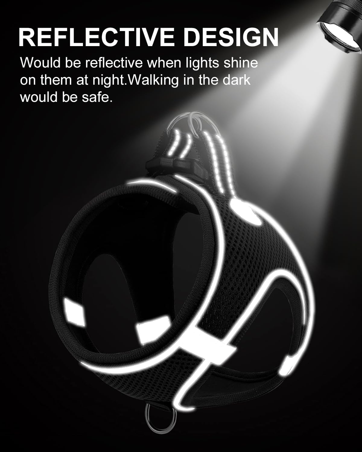 Joytale Small Dog Harness, Breathable Mesh Step-in Vest, Reflective Soft Padded Harnesses for Small and Medium Dogs, Black, M