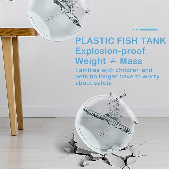 Small Aquarium Fish Bowl Round Terrarium Bowl Home Office Table Decor Transparent Plastic Tank for Betta Fish, Goldfish