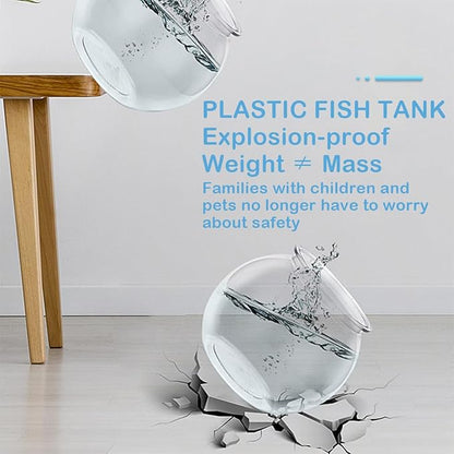 Small Aquarium Fish Bowl Round Terrarium Bowl Home Office Table Decor Transparent Plastic Tank for Betta Fish, Goldfish