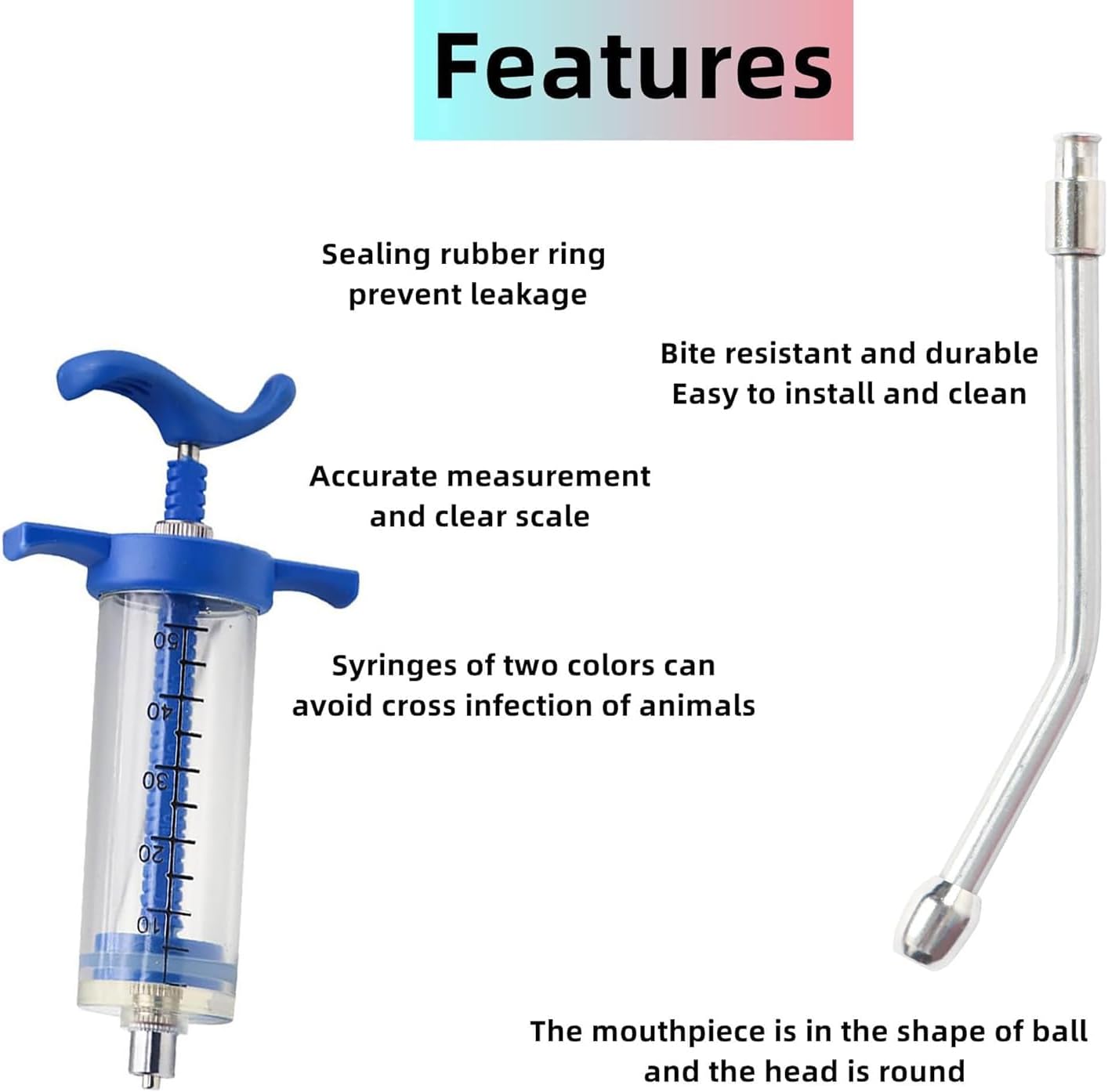 1Pcs Reusable Goats Syringe, Goats Feed water filler, Reusable, Drench Nozzle, for Bird, Cattle, Sheep, Goats, Horse, Pig, Dog Supplies, Pet Water Filler Tool (M-50ML)