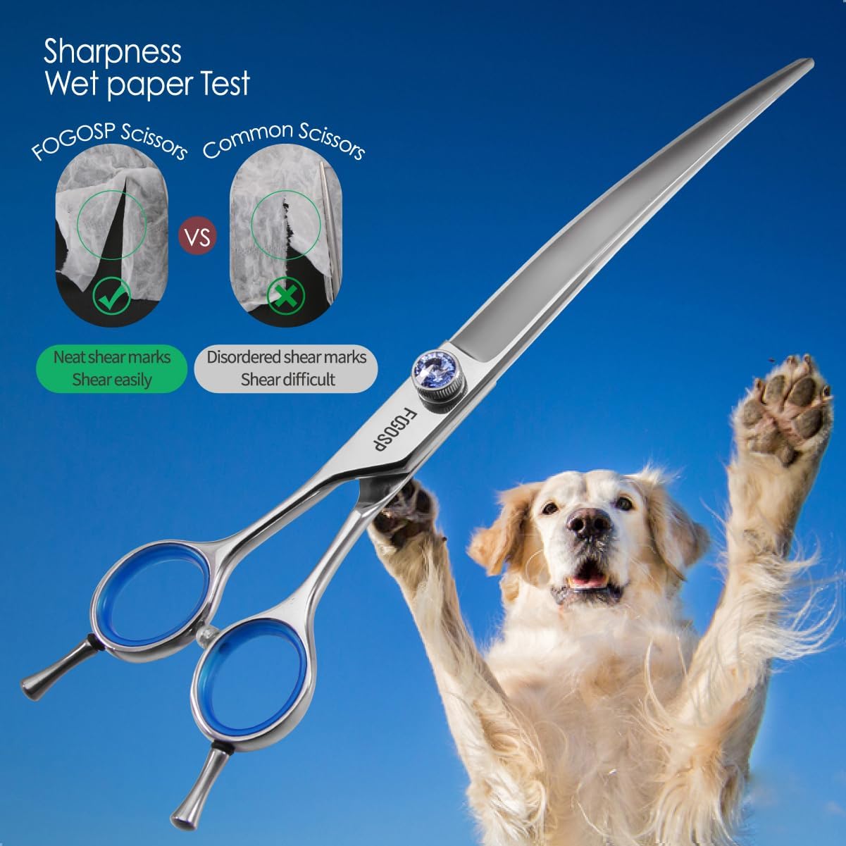 Left Handed Curved Dog Grooming Scissors 7.5 inch Professional Curved Shears Grooming for Poodle Large Dogs Pet 30 Degree Japanese 440C Super Sharp (7.5 curved)
