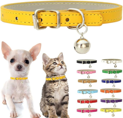 Gold Cat Collar with Bell, Soft Pu Leather Small Dog Collars Adjustable Buckle for XXS XS Extra Small Medium Tiny Female Male Boys Girls Pets Puppy Kitten Teacup Yorkie XX-Small