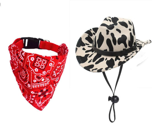 Dog Cowboy Costume Mini Cowgirl Hat Pet Bandana Halloween Costume for Cat Size S