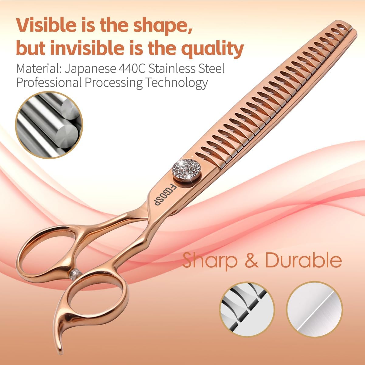 Chunkers Dog Grooming Scissoes 8'' Rose Gold Titanium Professional Thinning Shears for Large Dogs Poodle 26 Teeth Pet Grooming Scissor Japan 440C 70% Thinning Rate (8,Chunker)