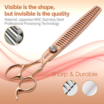 Chunkers Dog Grooming Scissoes 8'' Rose Gold Titanium Professional Thinning Shears for Large Dogs Poodle 26 Teeth Pet Grooming Scissor Japan 440C 70% Thinning Rate (8,Chunker)