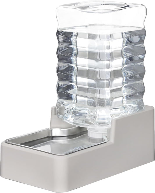 RIZZARI Stainless Steel Pet Water Feeder: 8.5L Beige Automatic Leak-Proof Gravity Dispenser for 30-60 LB Dogs with Spine Problems - Without Filter - for Living Room Kitchen