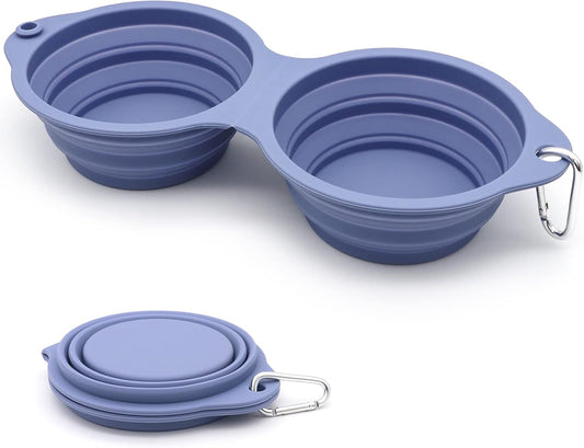 SLSON Collapsible Dog Bowls,Integrated Molding Dog Double Bowl No Plastic Rim 2 in 1 Foldable Pet Food & Water Bowl Cat Feeder Dish for Walking,Hiking,Camping (Taro Purple)
