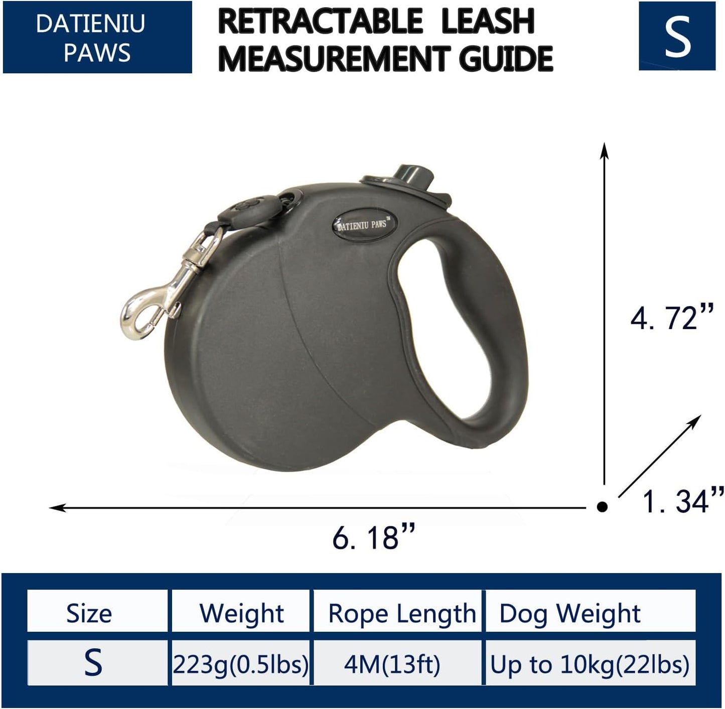 Retractable Dog Leash Hands-Free Adjustable Length 13ft with Safety Lock Durable Nylon Belt for Small Medium Large Dogs Easy Walk Training Portable Dog Leash Black S