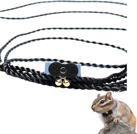 Squirrel Chipmunk Traction Rope Strap Anti-Biting Chain Rope, Small Animal Walking Collar Harness with Lead Leash for Hamster Gerbil Rat Mouse Ferret Chinchilla (Black with Blue)