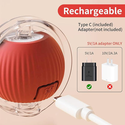 Cat Interactive Ball Toy with Feather, The Upgrade Agile Moving Cats Ball, Touching Automatic Moving for Bored Indoor Adult, 3-in-1 Pet Toy for Indoor