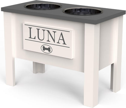 GrooveThis Woodshop - Personalized Elevated Dog Bowl Stand for Large, Medium, Small, X-Small Dogs - Stainless Steel Food and Water Bowls - Raised Dog Dish (X-Large, Grey)