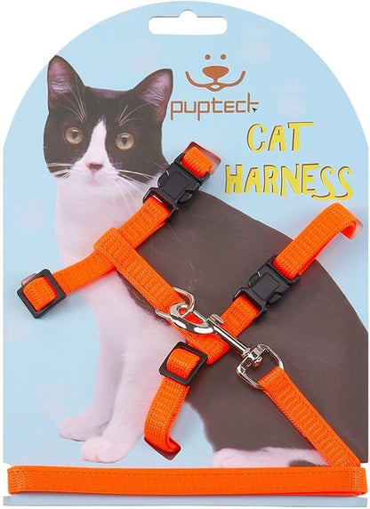 PUPTECK Adjustable Cat Harness and Leash Set Escape Proof Kitten Strap Collar for Walking Travel, Orange, M