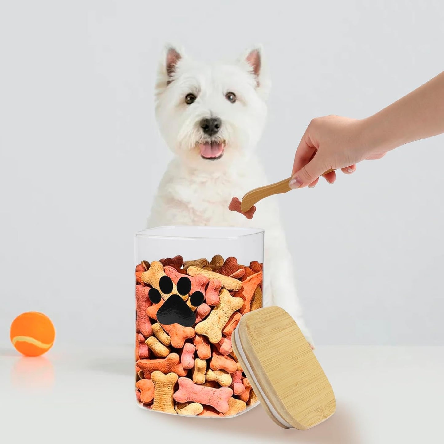 Dog Treat Container Airtight, 37oz Glass Dog Food Storage Set of 3, Pet Food Storage with Bamboo Lid, Small Pet Treat Canister,Puppy Food Bin for Kitchen Counter,Freshness Seal-Clear