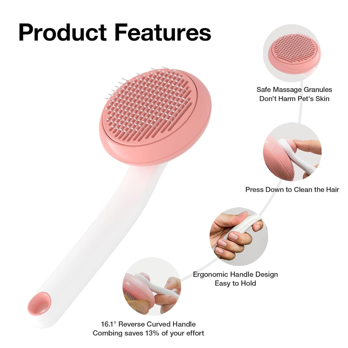 Slicker Brush for Cats & Dogs, Pet Grooming Self Cleaning Brush for Shedding, Cat Deshedding Brush Easily Removes Tangles Hair and Loose Undercoat, Pink