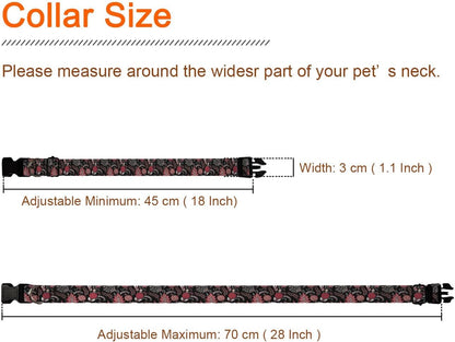 Red Floral Leaf Black Pet Collar Cat Dog Neck Strap Quick Release Buckle Adjustable Female Male Puppy Corgi