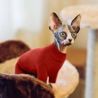 ROZKITCH Hairless Cat Clothes, Breathable Soft Cat Jumpers for Cats Only, Cat Coat with Four Legs, Warm Cat Sweater Cat T-Shirt Cat Pajamas Jumpsuit Vest Cornish Rex Devon Rex Peterbald Red XL