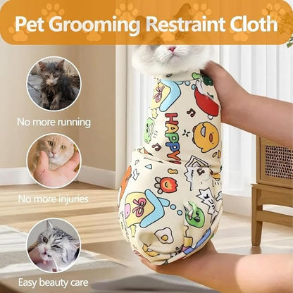 Magic Cat Wrap for Cutting Nails & Grooming, Self Adherent Fabric Wrap for Cats, Multi Functional Pet Grooming Towel Blanket, Wrap Snug and Groom for Cats, 21.7in, Under 11 Ibs