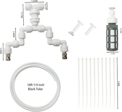Reptile Terrariums Misting Accessories kit, Adjustable Dual-Head Reptile Mister Nozzles, with 16ft 1/4 inch Tube, White