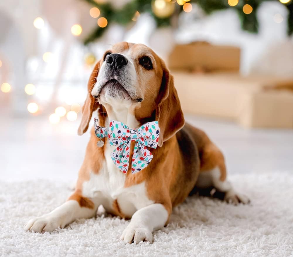 DOGWONG Christmas Dog Collar with Sailor Bow, Party Lights Dog Collar Soft Durable Adjustable Cotton Colorful Puppy Collar for Small Medium Large Dog