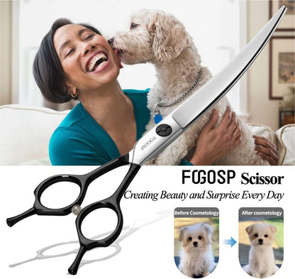 Curved Dog Grooming Scissors Professional 7" Grooming Shears for Dogs Pet Right Handed Groomer Japan 440C Stainless Steel (7 in Curved, Black)