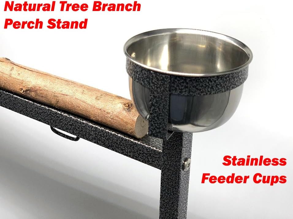 Large Wrought Iron Parrot Bird Play Stand Removable Easy Clean Tray Perch Play Gym Play Ground Stainless Feeder Cups Rolling Stand On Lockable Wheels