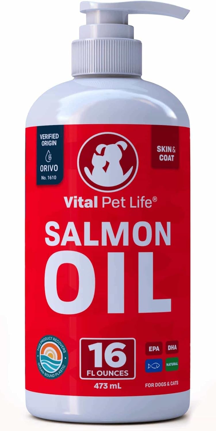 Salmon Oil for Dogs & Cats - Healthy Skin & Coat, Fish Oil, Omega 3 EPA DHA, Liquid Food Supplement for Pets, Supports Joint & Bone Health, Natural Allergy & Inflammation Defense, 16 oz