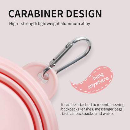 Collapsible Dog Bowls 2-Pack, Portable Travel Dog Bowl with Carabiner, Food-Grade Silicone Pet Bowl for Hiking, Walking(Macaron Pink and Blue)