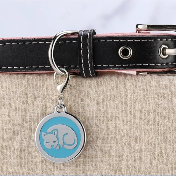 Personalized Cat ID Tags with Lobster Claw Clasp for Kittens and Cats - Small pet Tags for cat Collar, Custom cat Name Tags (Sleeping-Round-Small: Purple)