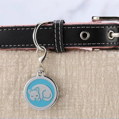 Personalized Pet ID Tags with Lobster Claw Clasp for Kittens and Cats - Small pet Tags for Collars, cat Name Tags, Custom cat id tag (Sleeping-Round-Small: Red)