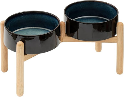Ceramic 8.2inch Raised Dog Bowl with Stand for Large- Breed Dogs, Pet Food and Water Feeder (Double Bowl with Stand - Starry Sky)