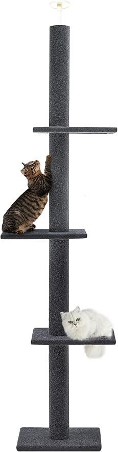 Max & Marlow Cat Tree Floor to Ceiling Cat Tower Height 95-108" Adjustable Kitten Tree Tall Climbing Tree with Carpet Scratching Post and Mat Cat Pole for Indoor Cats, Charcoal