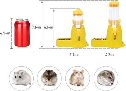 3 in 1 Hamster Hanging Water Bottle Pet Auto Dispenser with Base for Dwarf Hamster Mouse Rat Hedgehog (125ML, Yellow)