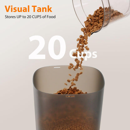 Automatic Cat Feeder and Water Fountain, 5L/20 Cups Timed Cat Dry Food Dispenser, 10s Meal Call, 20 Portions 6 Meals Per Day, 2L Cats Fountains for Drinking with Filter, Pet Feeder for Dog Black