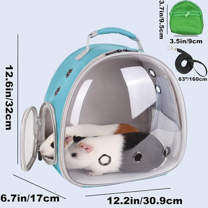 Portable Guinea Pig Backpack with Small Bag Harness and Leash Set, Space Capsule Bubble Pet Carrier Cage Travel for Rabbit, Bearded Dragon, Sugar Glider (Green, Backpack+Bag)