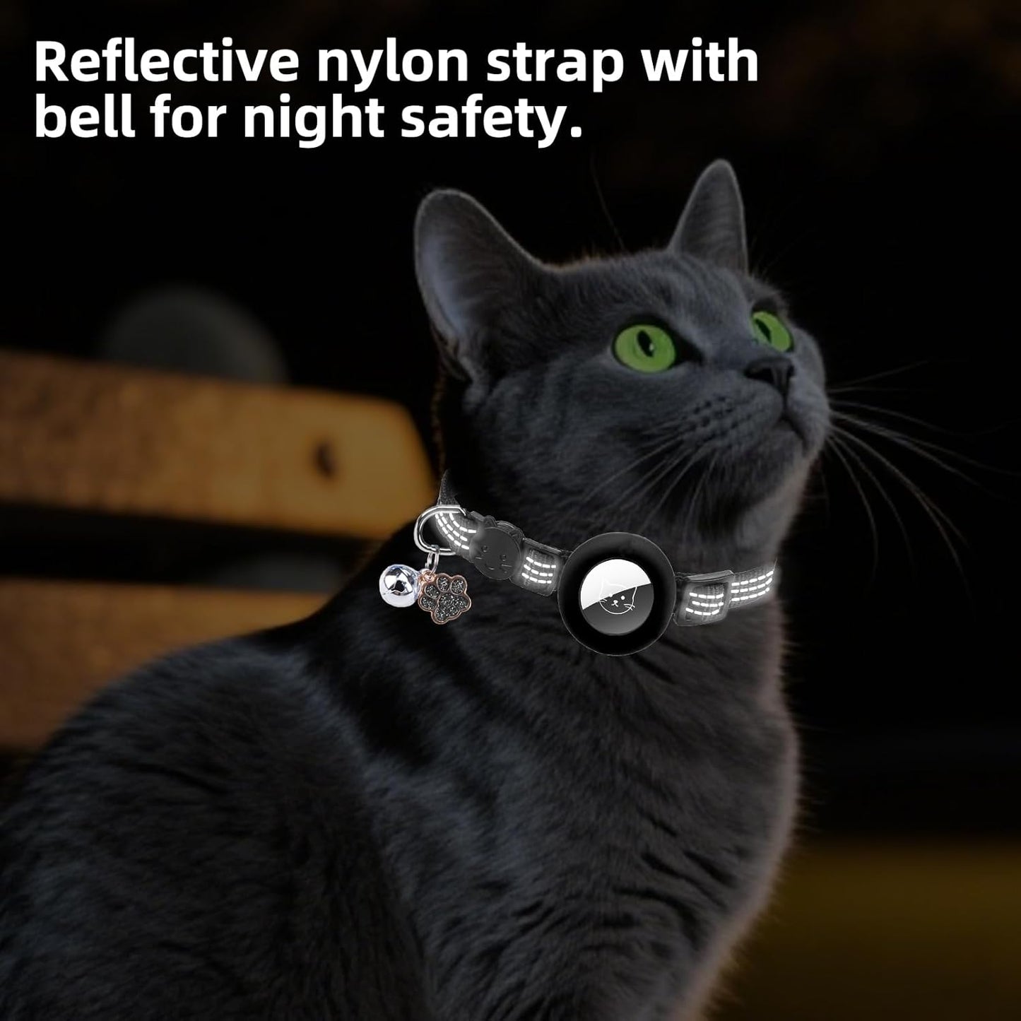 PUPTECK Airtag Cat Collar Breakaway 2 Pack with Bells, Reflective Kitten Collar with Air Tag Holder for Boy Girl Kitty and Puppies, Soft, Black & Beige