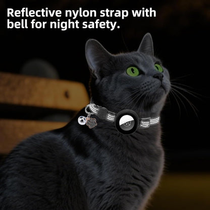 PUPTECK Airtag Cat Collar Breakaway 2 Pack with Bells, Reflective Kitten Collar with Air Tag Holder for Boy Girl Kitty and Puppies, Soft, Black & Beige