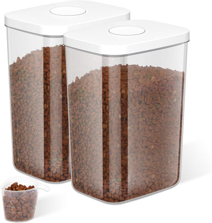 5-8 Lbs/6Qt Airtight Dog Cat Food Storage Container and Pet Storage Bin BPA-Free, PET Clear Stackable Dog Treat Containers Measuring Scoop Suitable for Dogs Food, Cats Food and Other Dry-2Pack
