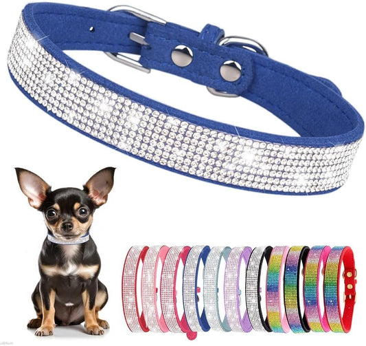 Serijoars Small Dog Collar with Rhinestone Crystal Diamond Colorful Bling Girl Puppy Cat Collars (S, Dark Blue)