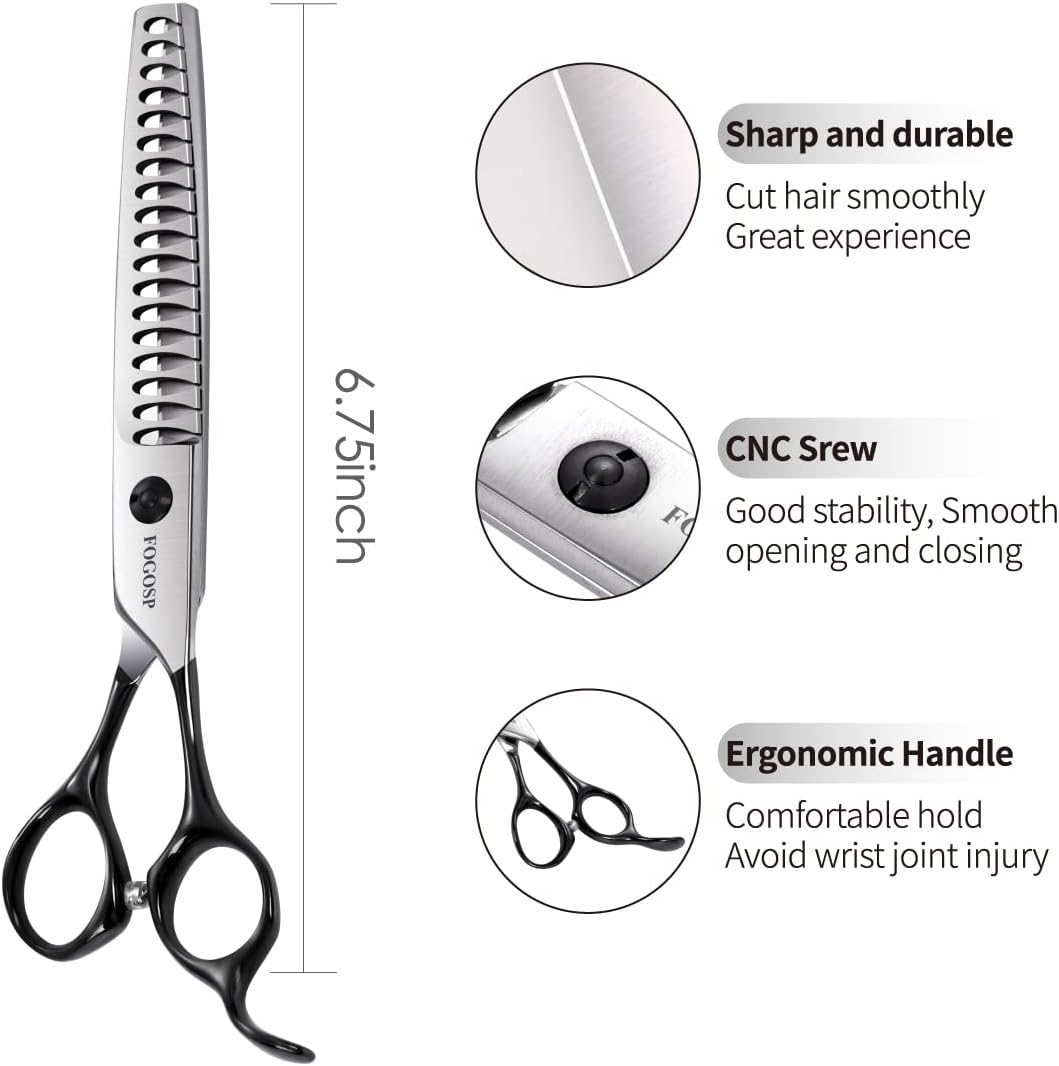 Dog Thinning Shears for Grooming 6.75" Chunker Shears Quickly Thinning Thick Hair Professional Dog Grooming Scissors for Small Dogs Right Handed Groomer Japan 440C 18 Teeth (Chunker, Black)