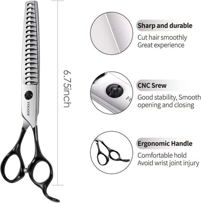 Dog Thinning Shears for Grooming 6.75" Chunker Shears Quickly Thinning Thick Hair Professional Dog Grooming Scissors for Small Dogs Right Handed Groomer Japan 440C 18 Teeth (Chunker, Black)