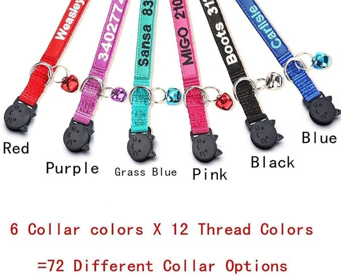 Cat Collar,Personalized Embroidered Nylon Cat ID Collars with Bell - Custom Text with Pet Name and Phone Number … (Cat Collar)