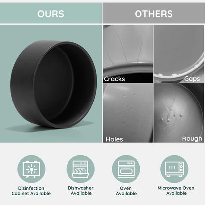 SPUNKYJUNKY Ceramic Dog and Cat Bowl Set with Wooden Stand, Modern Cute Weighted Food Water Set for Small Size Dogs (13.5OZ) & Medium Sized Dogs (28.7OZ) & Cats (3.6 Cups, 2 × Black)