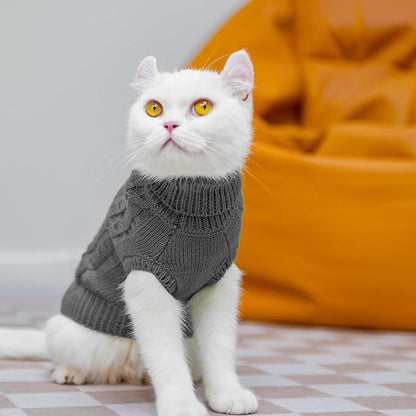 PUPTECK Winter Cat Sweater Coat - Soft Warm Cold Weather Clothes Knitwear for Kittens & Small Dogs Indoor Outdoor Wearing, Knitted Classic for Doggies Kitties Girls Boys, Grey, L