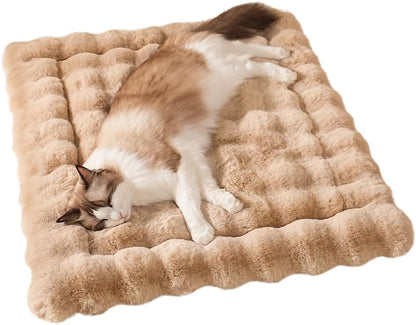 Plush Cat Beds for Indoor Cats Faux Fur Pet Mat with Non-Slip Bottom Cozy Kitten Bed for Carriers/Couch/Floor/Dog & Puppy Friendly 23 x 15 Inch Medium Coffee