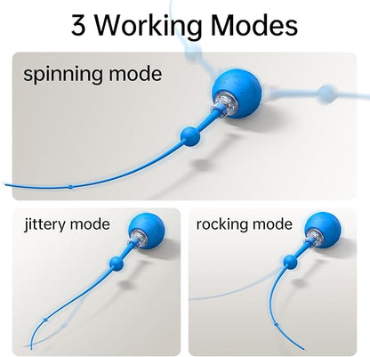 Interactive Cat Toy for Indoor Cats,Automatic Electric Self Rotating Ball with Chirping, Led Light and Long Tail for Motion Activated, Smart Spinning Ball for Fun Exercise, Blue