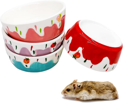 4 Pack Hamster Food Bowl Small Animals Ceramic Food Water Bowl Prevent Tipping Moving for Gerbil Chinchilla Hedgehog Rat