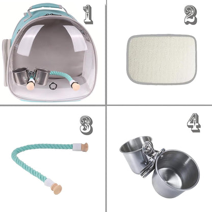 Small Bird Travel Backpack Carrier Cage, Backpack to Transport Backpack Carrier with Clamp Cups Stand Perch for Parakeet Cockatiel Budgies Vet Carry Book Bag Green