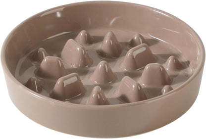 Ceramic 1.6 Cup Dog Bowl Slow Feeder, 8.2 inch Slow Pet Food Dish for Medium and Large Dog, Stop Bloat, Preventing Choking(Single Bowl, Brown Coffee)