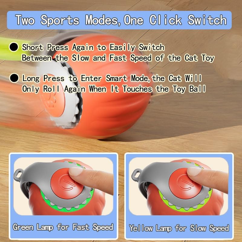 2 Pack Automatic Moving Dog Toy Ball,Smart Interactive Cat Toy Ball with Tail&Interactive Sensor,(Orange & Blue)