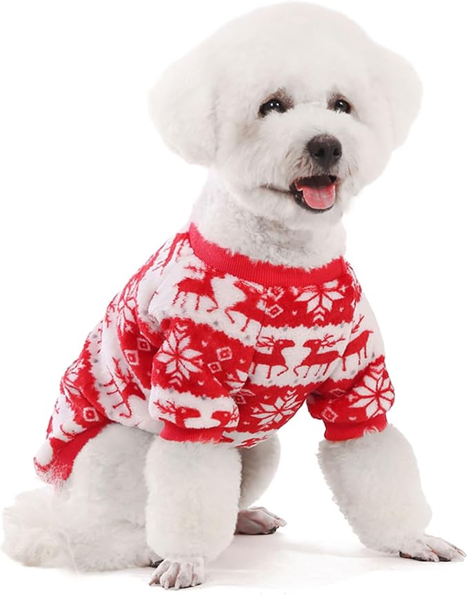 FabriCastle Christmas Dog Sweater, 2-Pack Dog Clothes, Ultra Soft and Warm Pet Jackets for Small Dogs & Cats, Winter Pet Apparel Costumes, Puppy Outfits (Red,Blue, Small)